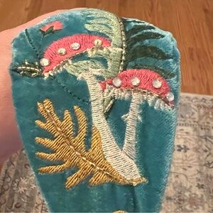Embroidered Teal Velvet Headband